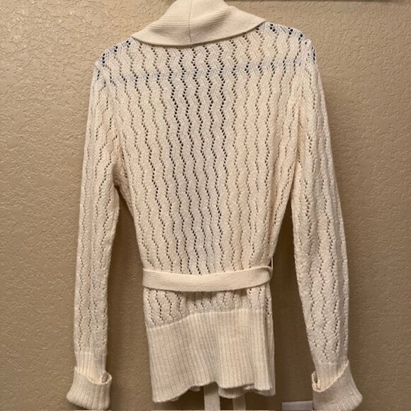 A.N.A cream cardigan tie front belt wide collar - Picture 2 of 8